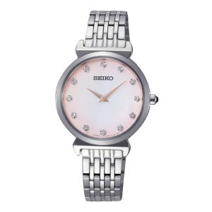 Seiko SFQ803P1 – Nữ – 29mm – Kính cứng – Quartz (Pin) – Dây kim loại
