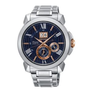 Seiko SNP153P1– Nam – 43mm – Kính Sapphire – Kinetic (máy nửa cơ – nửa pin) – Dây kim loại (Sao chép)